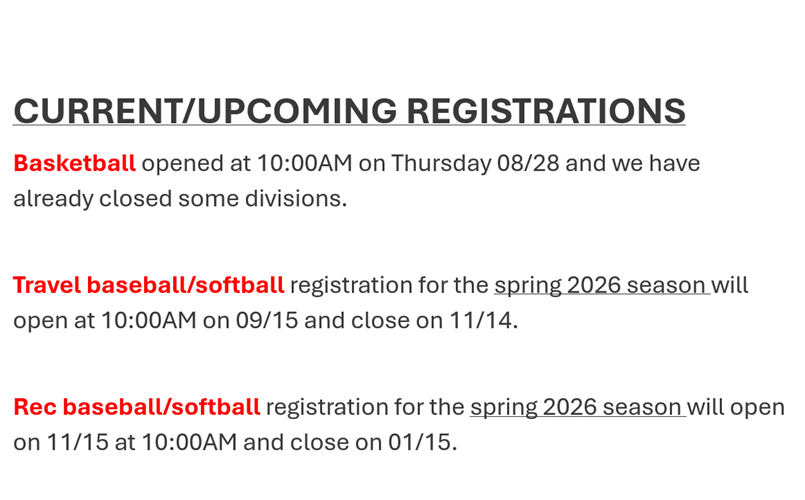 Upcoming Registrations